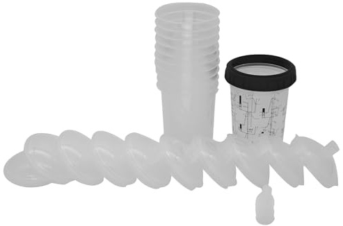 Hitburu Godets De Mélange De Peinture | 400ml Gobelet de Mélange pour Pistolet à Peinture avec Anneau de Retenue et 5 Bouchons | 10 Doublures, 10 Couvercles, Fournitures de Carrosserie