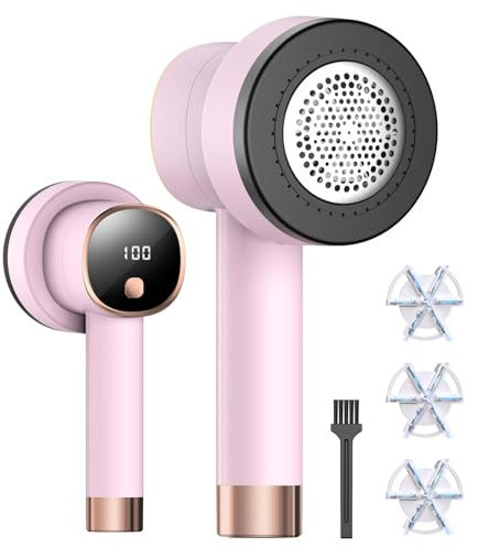 JTF Fusselrasierer Elektrischer für Kleidung,Pullover, Wolle,Sofa (Rosa) | LED-Anzeige,3 Stufen,6-Klingen-Kopf, USB Wiederaufladbarer,Tragbarer,für Haushalt,Bettwäsche