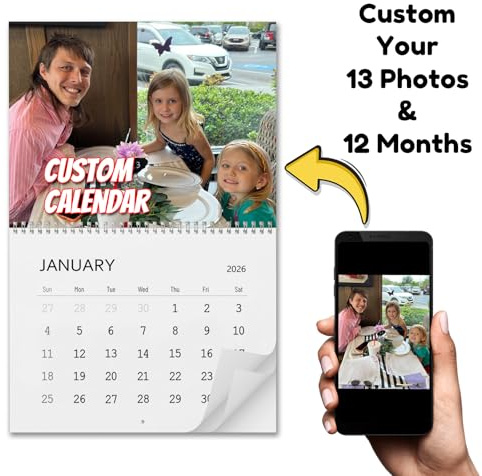 Personalisierter Wandkalender 2026 - Kalender 2026 Selbst Gestalten - Personalisierter Wandkalender 2026 mit Eigenen Fotos - 28.5 x 44 cm - Geschenke für Weihnachten Valentinstag Geburtstag