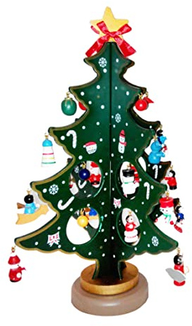 Mini albero di Natale da tavolo in legno Decorazione natalizia da tavolo Albero in legno con squisiti ornamenti fai-da-te 27 pezzi, da