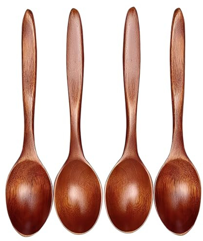 JYNXOR Lot de 4 cuillères en bois naturel faites à la main pour Miel, Dessert, Soupe,à Mélanger et Remuer,pour Chocolat Chaud, Café et Thé cuillères en bois naturel faites à la main(14cm)