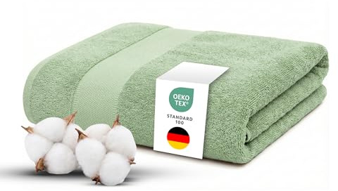 Wolkenfeld Badetuch Premium – 80x200 cm – 100% Low Twist Baumwolle 550 g/m², Großes Bade- & Saunahandtuch – Ultra Weich & Saugfähig, Oeko-TEX Zertifiziert, Extra Großes Duschtuch, Grün
