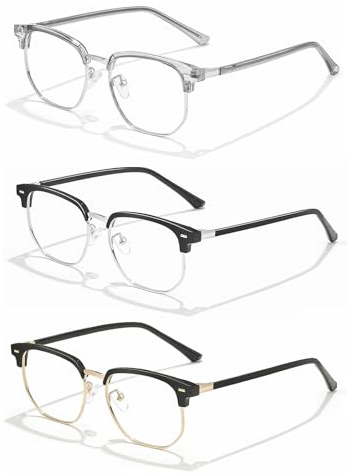 HEUIOP 3 Pcs Blue Light Glasses, Computer Eyeglasses for Men Womens Eye Strain Headache UV Glare, Clear Non-Prescription Fake Eyeglasses for Computer Screen Gaming TV
