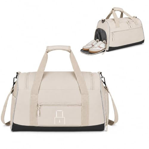 Zedelmaier Leichte Sporttasche Kinder Kleine Reisetasche Handgepäck | Wasserabweisende Schwimmtasche Kinder| 30L Reisetasche Kinder| Gym Bag| Beige Duffle Bag für Schule, Sport, Kurztrips