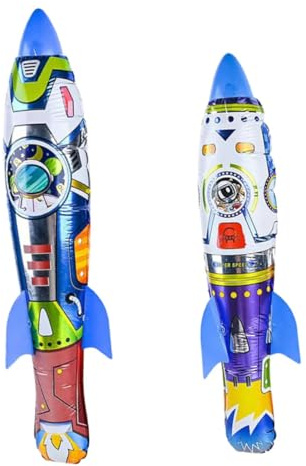 Milisten Giocattoli Gonfiabili a Razzo da Lancio a Mano per Set 2 Pezzi 63 CM + 55 CM Giocattoli Volanti per Attività All’Aperto e Feste Espulsione a Pressione e Base di Fissaggio