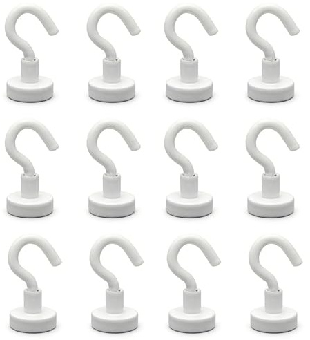 exatta 12 Gancho magnético blanco,Ganchos magnéticos, Imanes con Gancho para Cocina, Dormitorio, Baño, Garaje, Taquillas