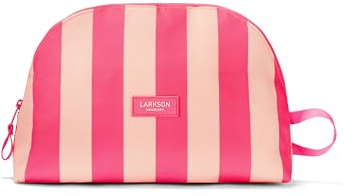 Larkson Kulturtasche Damen & Herren Pink Gestreift - Tilda Large - Stylischer Kosmetikbeutel zum Hinstellen - Große Waschtasche für Reise, Camping, Schwimmbad