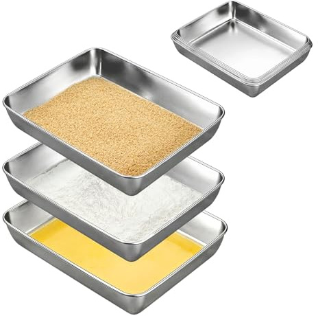 Panierschalen Set 6 Teilig Edelstahl Schale Rechteckig 25 x 19 x 5 cm | Panierstraße Schnitzel Schale zum Panieren für Gebratenes, Fisch, Fleisch, Gemüse