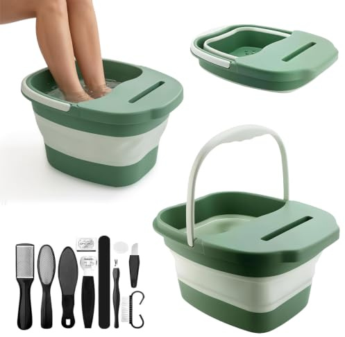 Bocguy Bain de pieds pliable avec massage, bain de pieds de 15 l avec kit de soin des pieds | Baignoire multi-usages avec couvercle pour bain de pieds, soins de santé des pieds, soulagement de la fatigue