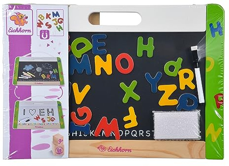 Eichhorn 100002577 - Hänge-Magnettafel 42x30cm, 1 magnetische weiße Folienstiftfläche / 1 magnetische Tafelblattfläche für Kreide inkl. 26 Magnetbuchstaben, 5 Kreiden und 1 Folienstift
