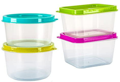 GEEZY Set of 4 Mini Pots Storage Food Plastic Containers Boxes Kitchen Pots with Lids