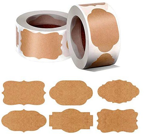 Kraftpapper etiketter klistermärken, 600 st självhäftande etiketter, kontor och köksklistermärken, används för matförvaring, mappar, flaskor, presentförpackningar