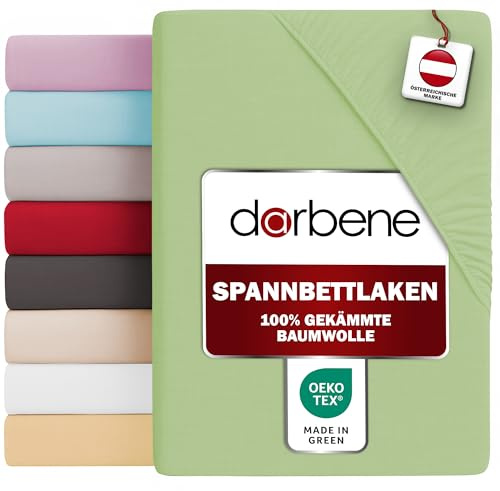 DarBene Spannbettlaken 180x200 Premium, Jersey 100% gekämmte Premium Baumwolle, atmungsaktiv, superweiches Bettlaken bis 30 cm Matratzenhöhe, Oeko-TEX, Apfelgrün | 100% gekämmte Baumwolle, 145 g/㎡ Jersey, bis 30 cm Matratzenhöhe, atmungsaktiv, weich, kuschelig