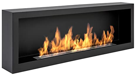 Biokamin S-Line Box 120cm. Bio ethanolkamin 1200 mm schwarz matt, wandkamin. An der Wand befestigter Bio Ethanol Kamin mit aufgebauten Seiten. Wängender bioethanol Kamin ohne Glas.