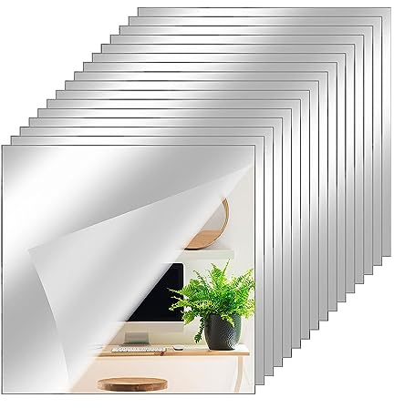 MUYAPAY 16 Stück Spiegelfliesen Selbstklebende Fliesenspiegel Spiegel zum Aufkleben Flexibler Spiegelfliesen Selbstklebend Wandaufkleber Klebespiegel für Schrank,für Bad,Schlaf,10 x 10 cm