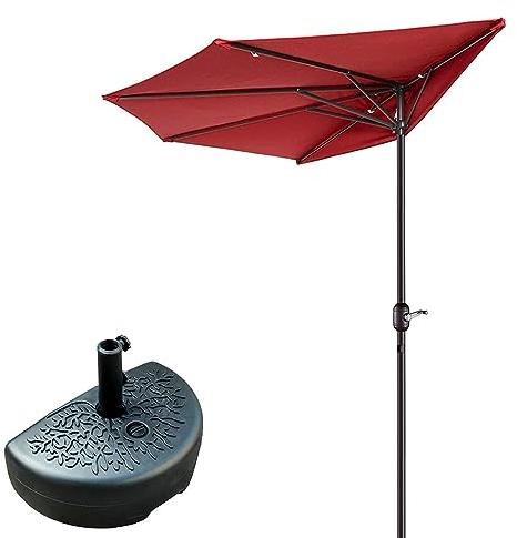 300cm Halbrund Sonnenschirm für Balkon, Terrasse, Garten Halbschirm Balkonschirm mit Ständer und Kurbel, Einfach zu Verwenden (Color : Rot)