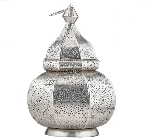 Marrakech lampa och lykta i metall 30 cm stor | Bord lykta Lamisa silver som orientalisk dekoration