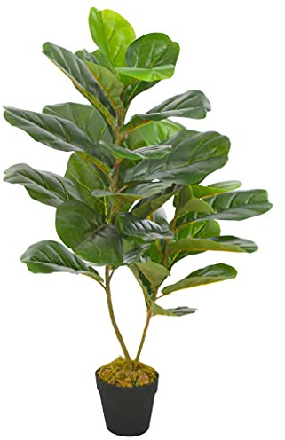 Homgoday Konstgjord Ficus Lyrata växt med grön vas 90 cm, heminredning inomhus utomhus vardagsrum sovrum