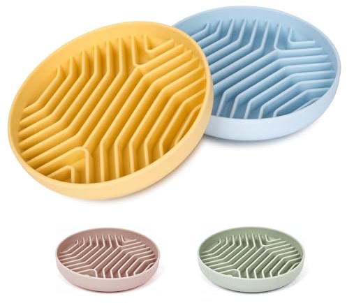 2 Pack Silicone Slow Feeder Dog Bowls, Puzzle Design with Suction Cups