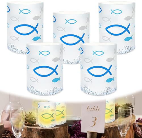 NHYDZSZ 16 portavelas decorativas para mesa de peces, decoración de mesa para niños y niñas, comunión, decoración de mesa, confirmación, para velas de té o velas LED