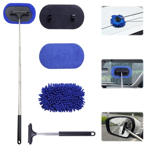 Nettoyeur de vitres de voiture avec tampons en microfibre, fonction télescopique, extensible de 33 à 101 cm, nettoyant pour pare-brise, nettoyant de vitres de voiture, kit multifonction (1 lot)
