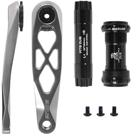 BUCKLOS MTB Mountain Bike Crank Arm Set with Bottom Bracket -170MM Aluminum Alloy Hollowtech Direct Mount Single Speed Cranksets for BMX DH AM XC （Black/Titanium/Silver）