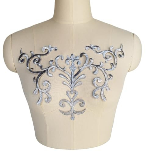 Silber Applikation Bestickter Kleid Stoff Kragen Aufnäher Bügelbild Aufnäher for Hochzeit Braut Dekoration Kleid Kleidung DIY Basteln