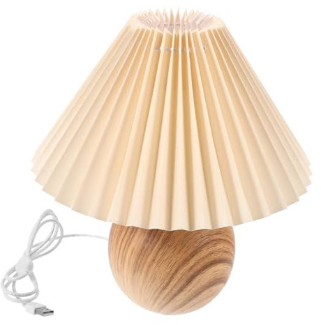 Homoyoyo Nachttischlampe Holzoptik Mit Usb Anschluss Stufenlos Dimmbar Warmweiß Schlafzimmerlampe Mit Plissee Design