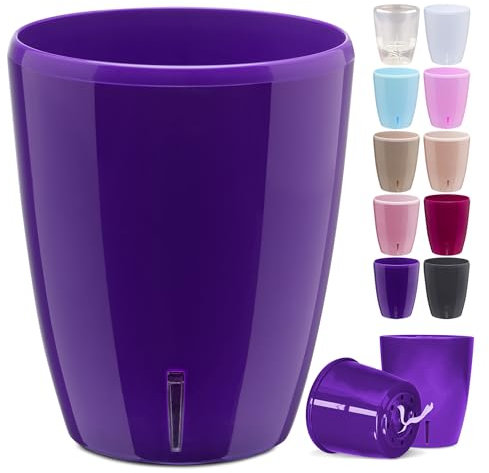 Happy Plants Orchideentopf D 15 cm Blumenkübel mit integriertem Wasserstandsanzeiger, selbstbewässernder Blumentopf mit Docht, Selbstbewässerungssystem für Orchideen - Lila, 2 Liter