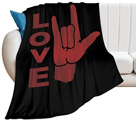 FJQWKLF ASL I Love You Sign Language Flannel Fleece Throw Blanket Soft Cozy Plush Bed Blanket for Couch Sofa Bedroom