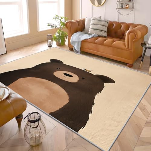 Generisch Bären Teppich Kinderzimmer - Teppich Wohnzimmer Schlafzimmer Babyzimmer Bär, Kleiner Teppich Kinder Bären, Weich Kurzflor & Waschbar & rutschfest Fussmatte Innen, Kinderteppich 80x150 cm