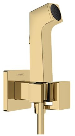 hansgrohe set de bidé E, ducha de bidet con 1 tipo de chorro ahorro de agua (EcoSmart), incl. llave de paso, soporte de ducha y flexo de ducha 1,25 m, para agua fría, color oro pulido