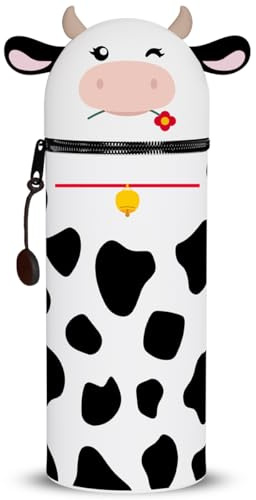 GDFJBG 2-in-1 Farm Silikon Federmäppchen - Kawaii Farm Silikontasche Federmäppchen, Tischstifthalter Federtasche Tischstifthalter, Tier Stifthalter, Stifte Mäppchen (Kuh)