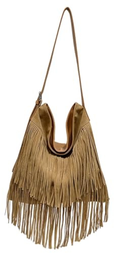 CORIOS Borsa a Mano Donna con Frange Stile Boho in Ecopelle Scamosciata PU PelleBorsa a Tracolla e Spalla Moda Borsa Messenger Marrone