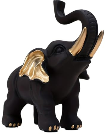 Figura Elefante Negro Y Dorado Decorativa Figura de Elefante de la Suerte y