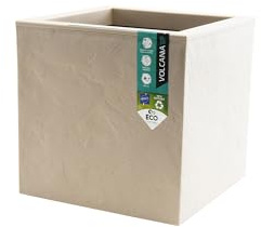 EDA - Maceta Cuadrada Volcania'Up 21 L - Decoración de Imitación de Piedra - Pared Simple con Borde Engañoso - Zona de Retención de Agua para Limitar el Riego - 29,5 x 29,5 x 29,5 cm - Beige Calizo