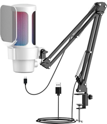 ERYUE Microphone De Jeu USB RVB Qualité Sonore Supérieure pour Jeux PC/Réunion/Diffusion en Direct - Rose (Blanc)