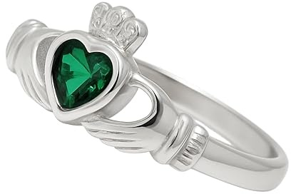 Générique Bague Claddagh Femme Argent 925 Rhodié – Cœur Zirconium Vert Style Émeraude – Symbole Amitié Amour Loyauté Celtique – Cadeau Promesse
