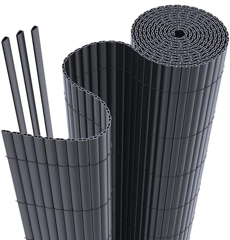 interGo PVC Sichtschutzmatte 80x500cm Sichtschutzzaun Privatsphäre Wetterfest für Garten, Balkon und Terrasse, mit Strukturierte Oberfläche, mit Kabelbindern, Anthrazit