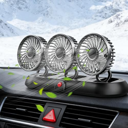 SGZIOO 5V Fan for Car Dashboard, 360°Rotatable 3 Head Cooling Air Circulator, Electric Car Cooling Air Fan for Front Rear Seat Passenger Baby Pet, 3 Speed Car Dashboard Fans For Suv, Rv, Vehicle