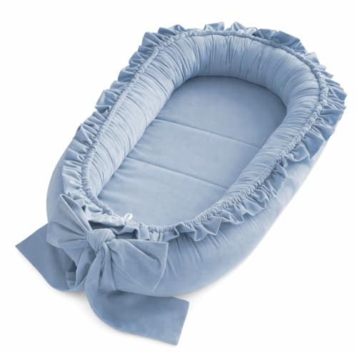 Babynestchen Neugeborene – Babynest Velvet – Nestchen Baby für Babybett & Kinderbett – Babykokon Tragbar – OEKO-TEX zertifiziert – Zubehör Babybett – Jeans Velvet