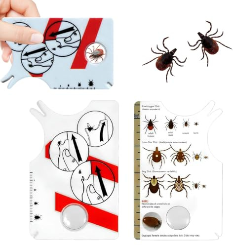 LONZIKP 2 Carte Rimuovi Zecche con Lente d'Ingrandimento – Rapida, Sicura e Delicata per Persone, Cani, Gatti, Bambini – Perfetto per Escursioni & Outdoor.