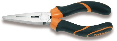 Beta 1162 160 - Pinze a becchi piatti lunghissimi diritti zigrinati, cromate, manici ricoperti con 2 strati di PVC antiscivolo