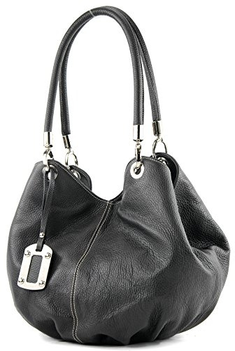 modamoda de 228 Damen Leder Schultertasche Hobo bag handmade in Italy, Farbe:Schwarz