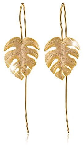 Christmas GiftsSpringlight S925 Sterling Silver Drop Earrings Monstera Leaves Dangle Earring Handmade Jewelry Personalised Gifts, Birthday Gifts for Women, Gifts for Her.(Gold)