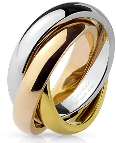 Autiga® Ring Edelstahl Damen Herren Tricolor Triple 3 in 1 Dreierring