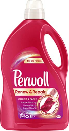 Perwoll Renew und Repair Color und Faser (50 Waschladungen), Waschmittel für Mehrfarben, Feinwaschmittel stärkt die Fasern und verbessert die Farbintensität