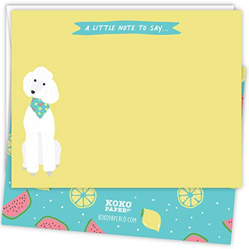 Koko Paper Co White Poodle Blank Note Cards (25 Count) | Envelopes Included | Printed on Heavy Card Stock