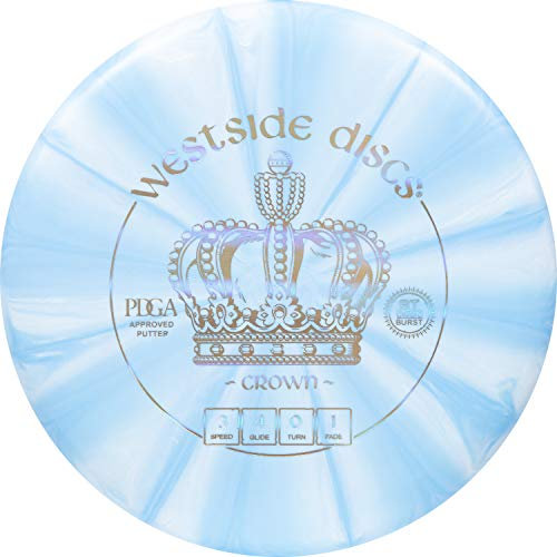 Westside Discs Origio Burst Crown Disc Golf putter | Frisbee Golf Putt och Approach Disc | Bra utanför t-lådan kastar stabil putter | 170 g Plus | Stämpelfärg och bristande mönster varierar (blå)