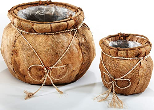 Kobolo Übertopf Blumentopf Pflanzschale - Kokos - Braun - 25x22 cm / 30x41 cm - 2er Set
